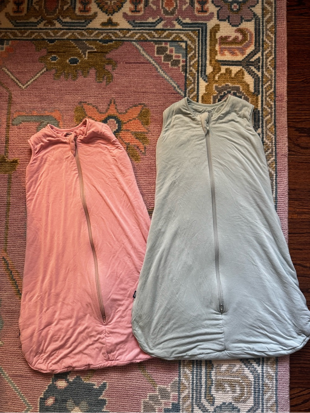 (2) Halo Zippered Sleep Sacks (M, 6-12 m) in pink and seafoam
